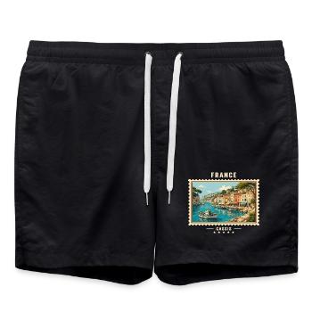 Frankreich Cassis Vintage Reisemarke - Badeshorts - Schwarz - Vorne - AI Model Male 185 light (185cm)