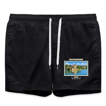 Ungarn Tata Vintage Reisemarke - Badeshorts - Schwarz - Vorne - AI Model Male 185 light (185cm)