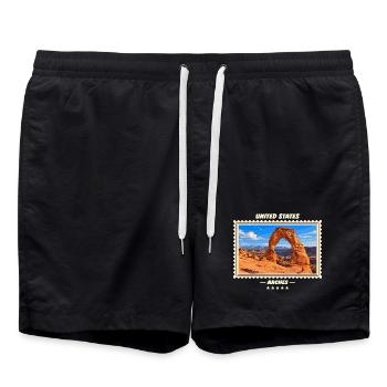Vereinigte Staaten Arches Vintage Reisemarke - Badeshorts - Schwarz - Vorne - AI Model Male 185 light (185cm)