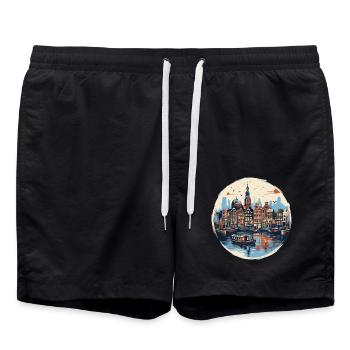 Amsterdam Hafen Historische Architektur - Badeshorts - Schwarz - Vorne - AI Model Male 185 light (185cm)