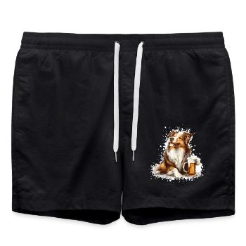 Border Collie Hunde Bier Lustig - Badeshorts - Schwarz - Vorne - AI Model Male 185 light (185cm)