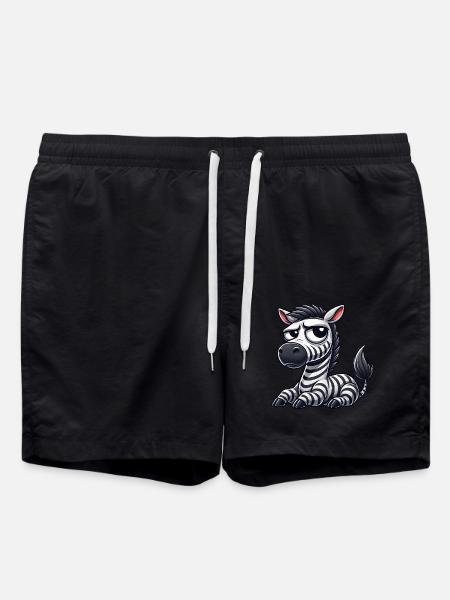 Zebra Cartoon Funny Bull Comic - Swim Trunks - black