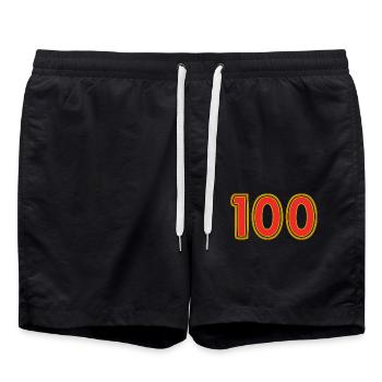 100. 100 YEARS. 100th ANNIVERSARY. BIRTHDAY 100 - Swim Trunks - black - Front - AI Model Male 185 light (185cm)