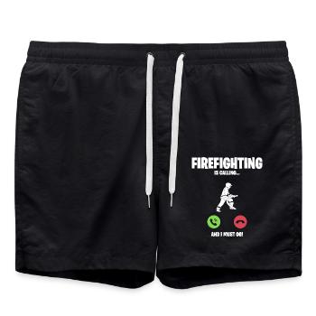 Fire department calling, I have to go - Swim Trunks - black - Front - AI Model Male 185 light (185cm)