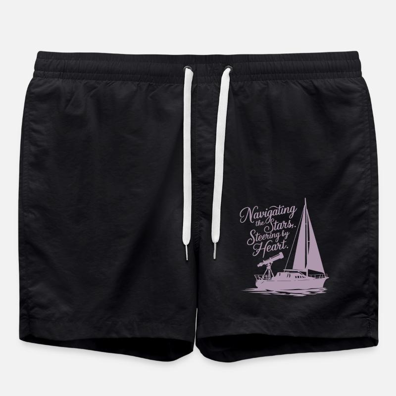 Sailing, Sailboat, Stars, Telescope - Swim Trunks - black