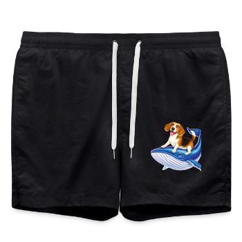 Funny comical cartoon of a Beagle riding a whale - Swim Trunks - black - Front - AI Model Male 185 light (185cm)
