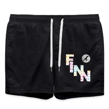 FINN - Beau prénom de garçon avec dinosaure - Short de bain - noir - Devant - AI Model Male 185 light (185cm)