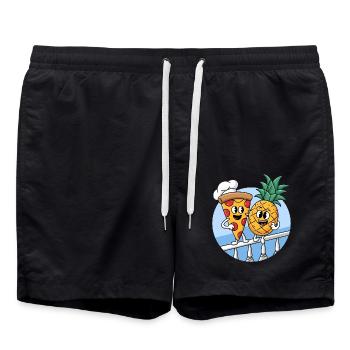 Ananas-Pizza Hawaiianische Ananas-Pizza auf Pizza - Badeshorts - Schwarz - Vorne - AI Model Male 185 light (185cm)
