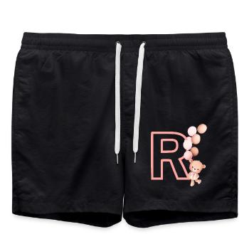 Lettre r rose ours - Short de bain - noir - Devant - AI Model Male 185 light (185cm)