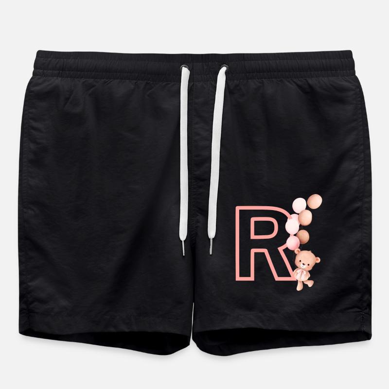 Buchstabe r rosa Bär - Badeshorts - Schwarz