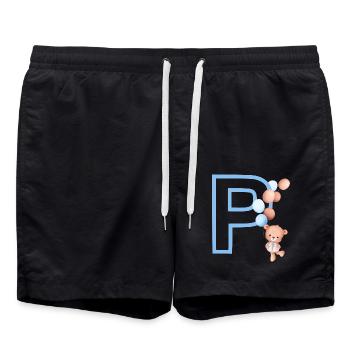 Blauer Buchstabe P Bär - Badeshorts - Schwarz - Vorne - AI Model Male 185 light (185cm)