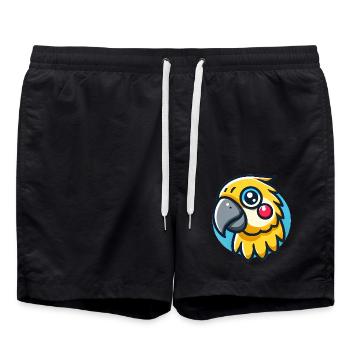 Bunte Karikatur Papagei Kopf Illustration - Badeshorts - Schwarz - Vorne - AI Model Male 185 light (185cm)