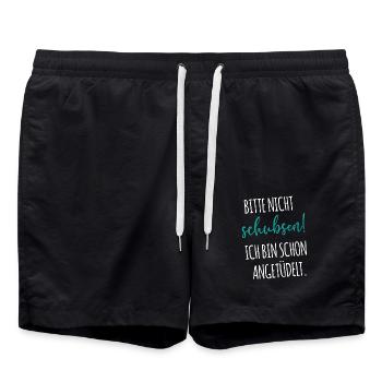 Bitte nicht schubsen! - Badeshorts - Schwarz - Vorne - AI Model Male 185 light (185cm)