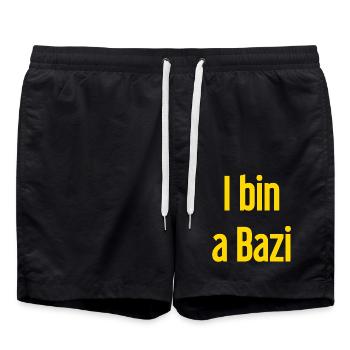 I bin a Bazi – Bayerischer Spruch mit Humor - Badeshorts - Schwarz - Vorne - AI Model Male 185 light (185cm)
