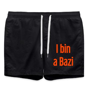 I bin a Bazi – Bayerischer Spruch mit Humor - Badeshorts - Schwarz - Vorne - AI Model Male 185 light (185cm)