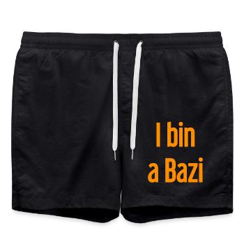 I bin a Bazi – Bayerischer Spruch mit Humor - Badeshorts - Schwarz - Vorne - AI Model Male 185 light (185cm)