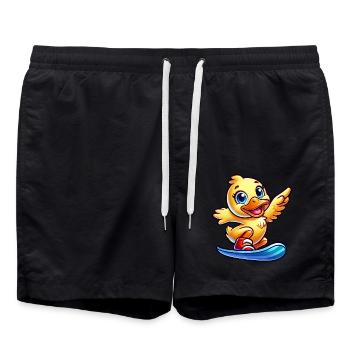 Cute Duck Cartoon Surfer Snowboarder - Swim Trunks - black - Front - AI Model Male 185 light (185cm)