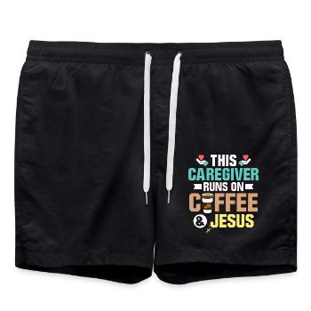 This Caregiver Runs On Coffee & Jesus Carer Caregi - Swim Trunks - black - Front - AI Model Male 185 light (185cm)