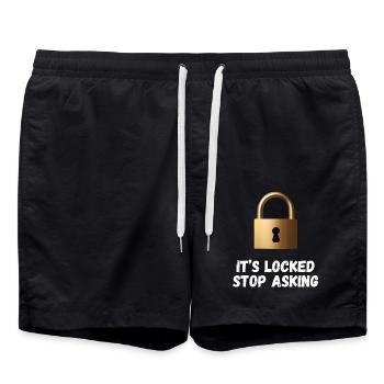 It’s Locked, Stop Asking - Swim Trunks - black - Front - AI Model Male 185 light (185cm)