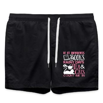 If It Involves Books Rainy Days Tea And Cats - Swim Trunks - black - Front - AI Model Male 185 light (185cm)