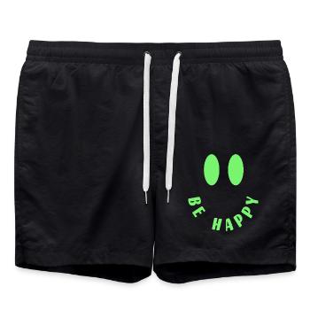 Be Happy - Smile - Positive Thinking - Swim Trunks - black - Front - AI Model Male 185 light (185cm)