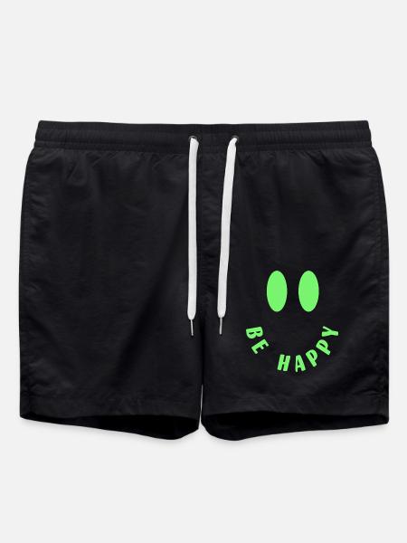 Be Happy - Smile - Positive Thinking - Swim Trunks - black