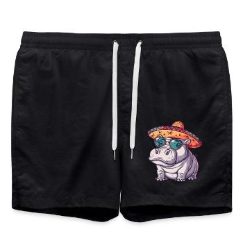 Hippopotame Drôle Sombrero - Short de bain - noir - Devant - AI Model Male 185 light (185cm)