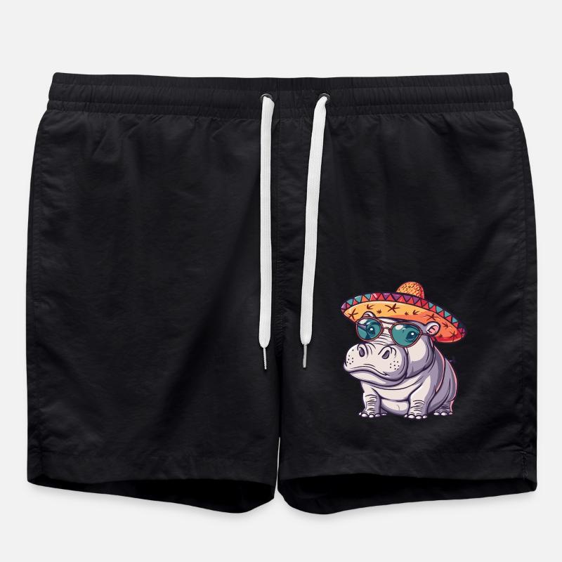 Hippopotame Drôle Sombrero - Short de bain - noir