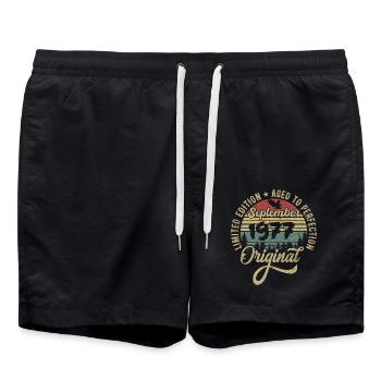 48. Geburtstag September 1977 - 48 Jahre alt - Badeshorts - Schwarz - Vorne - AI Model Male 185 light (185cm)