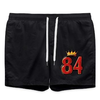 84 Zahl Krone - Badeshorts - Schwarz - Vorne - AI Model Male 185 light (185cm)