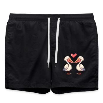 Pelikan Paar Liebe Valentinstag - Badeshorts - Schwarz - Vorne - AI Model Male 185 light (185cm)