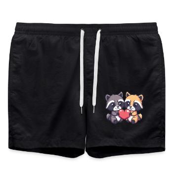 Waschbär Paar Liebe Valentinstag - Badeshorts - Schwarz - Vorne - AI Model Male 185 light (185cm)