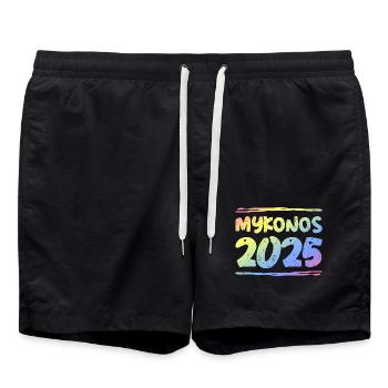 Mykonos 2025 Bunt - Badeshorts - Schwarz - Vorne - AI Model Male 185 light (185cm)
