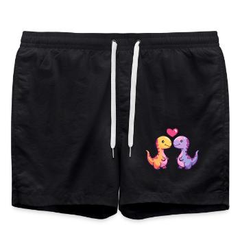 Dinosaurier brontosaurus Paar Liebe Valentinstag - Badeshorts - Schwarz - Vorne - AI Model Male 185 light (185cm)