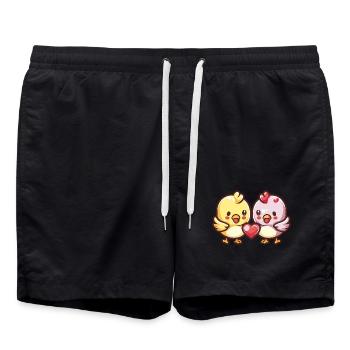 Huhn Paar Liebe Valentinstag - Badeshorts - Schwarz - Vorne - AI Model Male 185 light (185cm)
