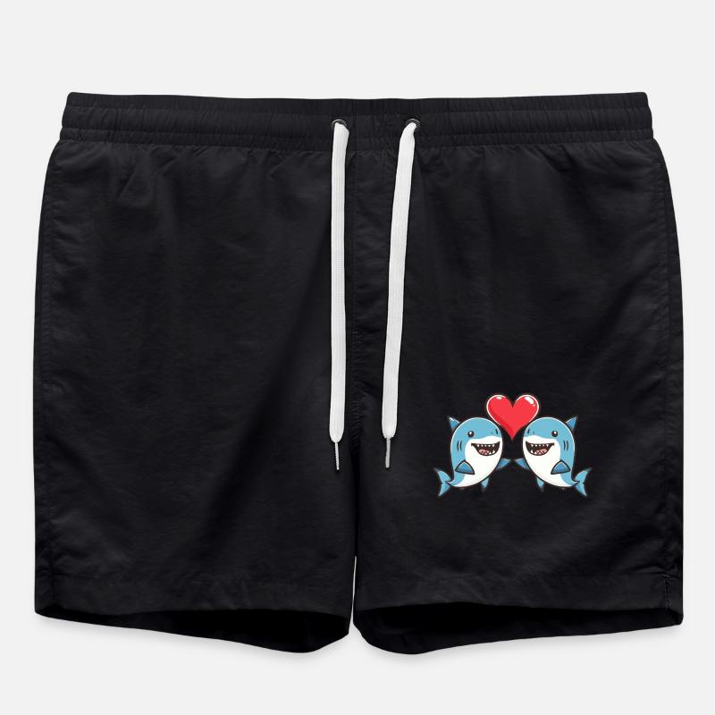 Couple de requins Amour Saint-Valentin - Short de bain - noir