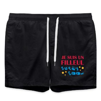 Parrain / Marraine / Filleule / Filleul / Baptême - Short de bain - noir - Devant - AI Model Male 185 light (185cm)