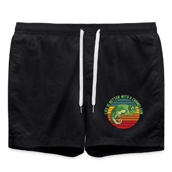 Life’s Better with a Chameleon - Swim Trunks - black - Front - AI Model Male 185 light (185cm)