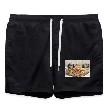 French Bulldogs two cute puppies - Swim Trunks - black - Front - AI Model Male 185 light (185cm)