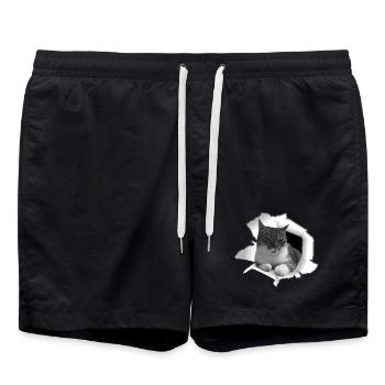 Cute cat from Loch Cat Friend - Swim Trunks - black - Front - AI Model Male 185 light (185cm)