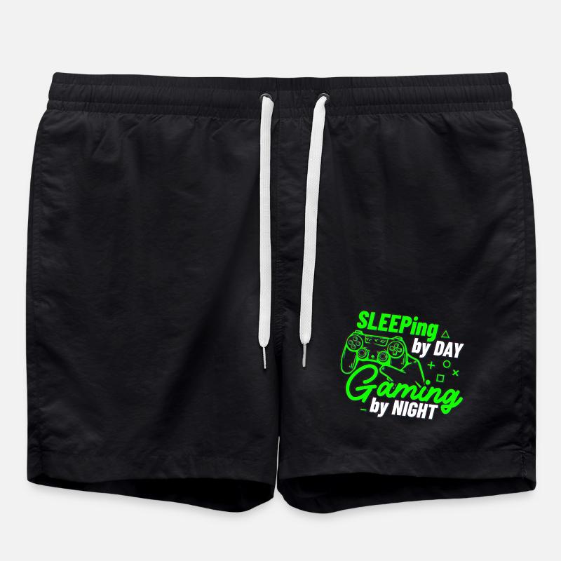 Sleeping By Day Gaming By Night - Swim Trunks - black