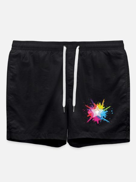 Weißer Stern und mehrfarbige Explosion - Badeshorts - Schwarz