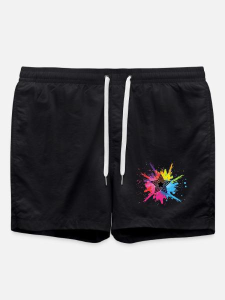 Schwarzer Stern und mehrfarbige Explosion - Badeshorts - Schwarz