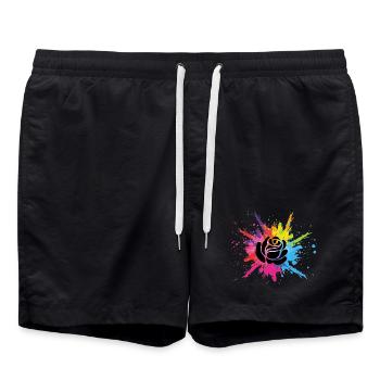 Black flower and multicolored explosion - Swim Trunks - black - Front - AI Model Male 185 light (185cm)