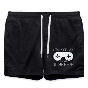 Ich pausierte mein Spiel, um hier zu sein Lustiges Shirt - Badeshorts - Schwarz - Vorne - AI Model Male 185 light (185cm)