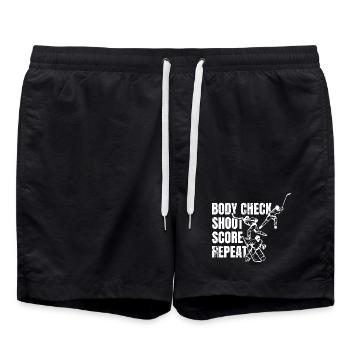 Body Check Shoot Score Repeat - Badeshorts - Schwarz - Vorne - AI Model Male 185 light (185cm)