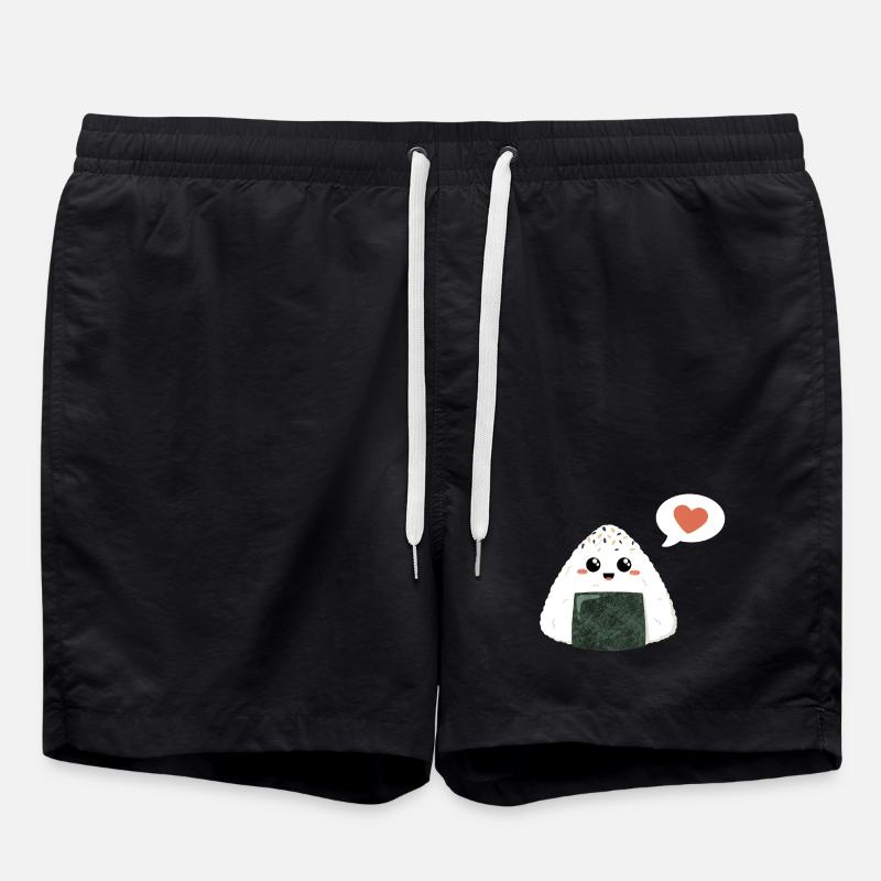Onigiri kawaii avec cœur - Short de bain - noir