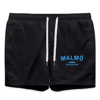 Silhouette graphique de la ville dans les tons bleus - Short de bain - noir - Devant - AI Model Male 185 light (185cm)