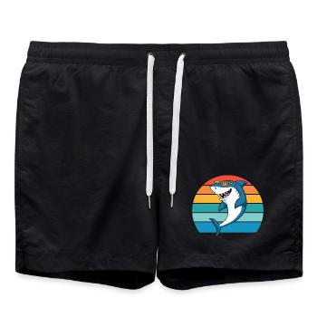 Hai Meerestier Raubfisch Haifisch Weißer Hai  - Badeshorts - Schwarz - Vorne - AI Model Male 185 light (185cm)
