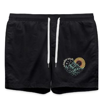 Adventure Awaits – Glowing Night-Hike Vibe - Swim Trunks - black - Front - AI Model Male 185 light (185cm)